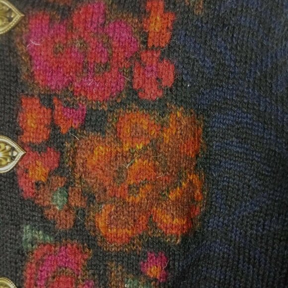 Dakota Womens Alpaca Hand Loomed Bolivia Cardigan Floral Hook Front Black L - Picture 7 of 7